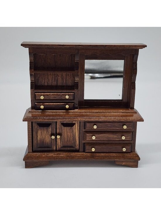 Concord Miniatures Other - VTG Concord Miniatures Dollhouse Wooden China Cabinet Drawers & Mirror 1:1 Scale